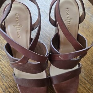 Cole Haan x Nike Air Pelham Strappy Wedge Sandals In Brown Leather. Size 5